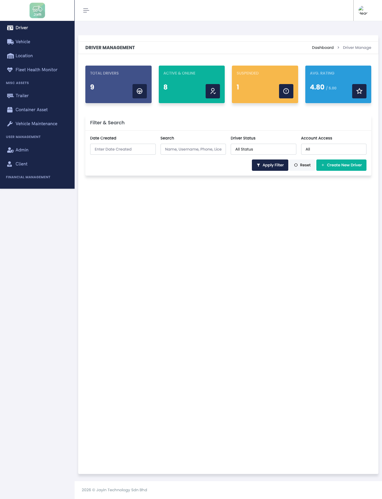 User App — Driver Management